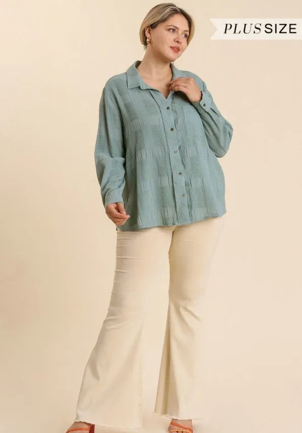 Chenille Button Down Top, Mint