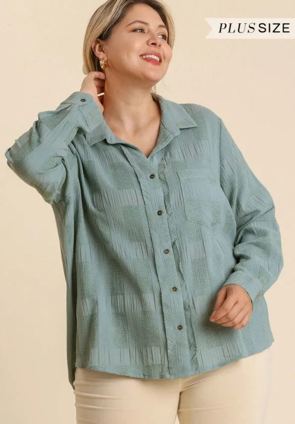 Chenille Button Down Top, Mint