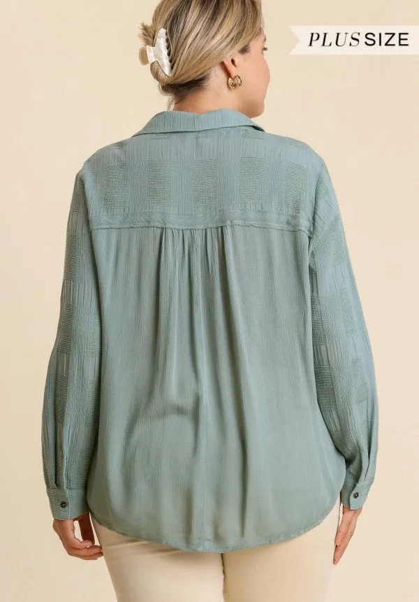 Chenille Button Down Top, Mint