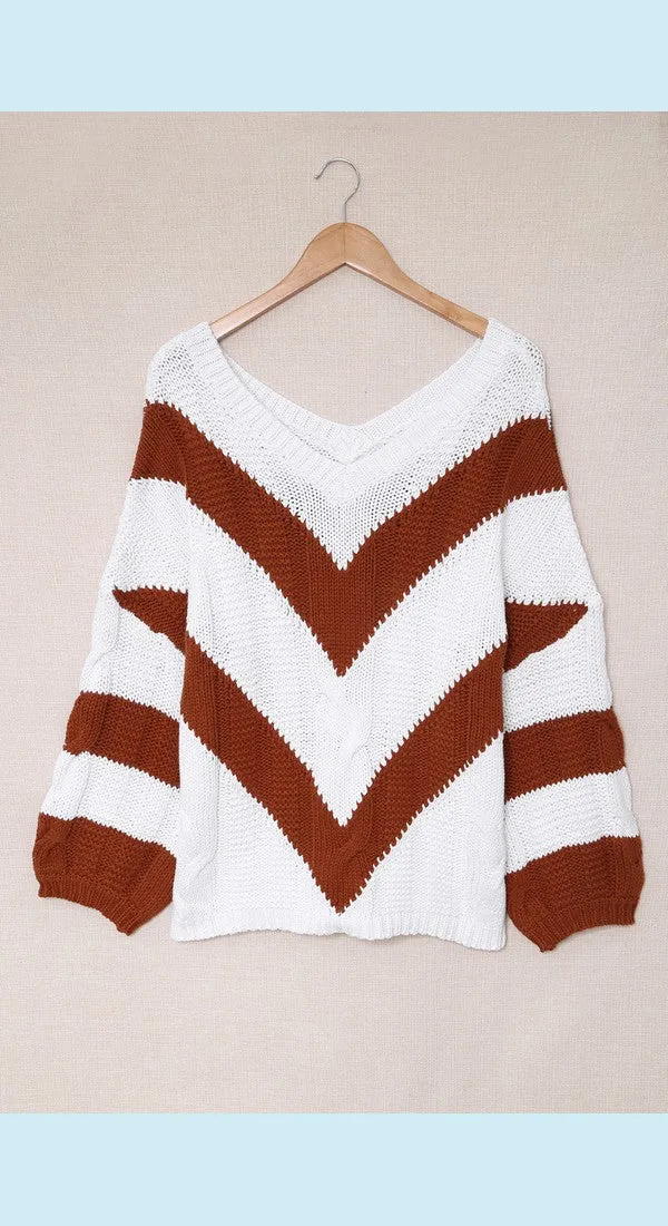 Chevron Cable-Knit V-Neck Tunic Sweater