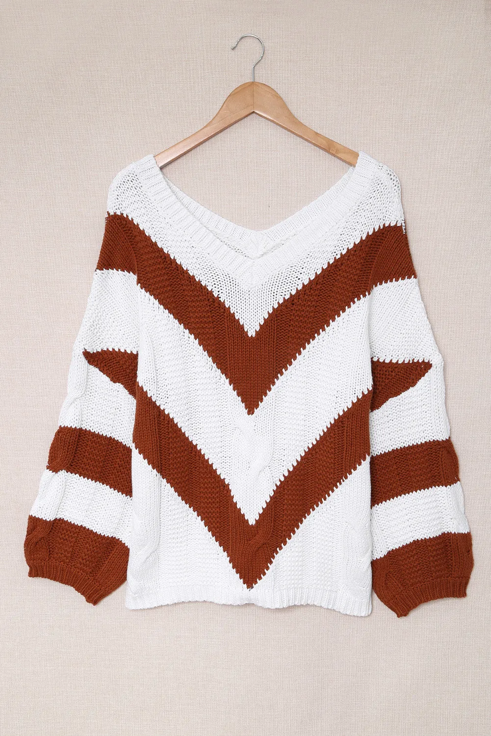 Chevron Cable-Knit V-Neck Tunic Sweater