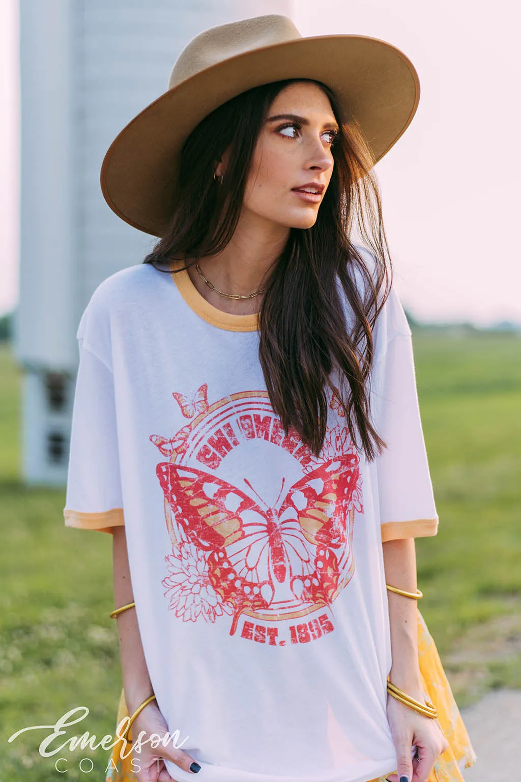 Chi Omega Butterfly Ringer Tee