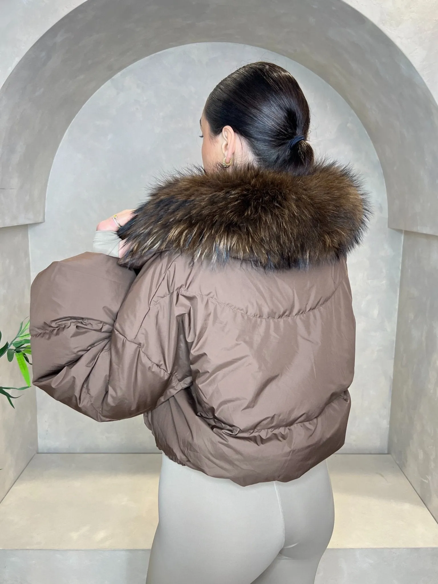 Chocolate Luxury Fur Trim Crop Jacket