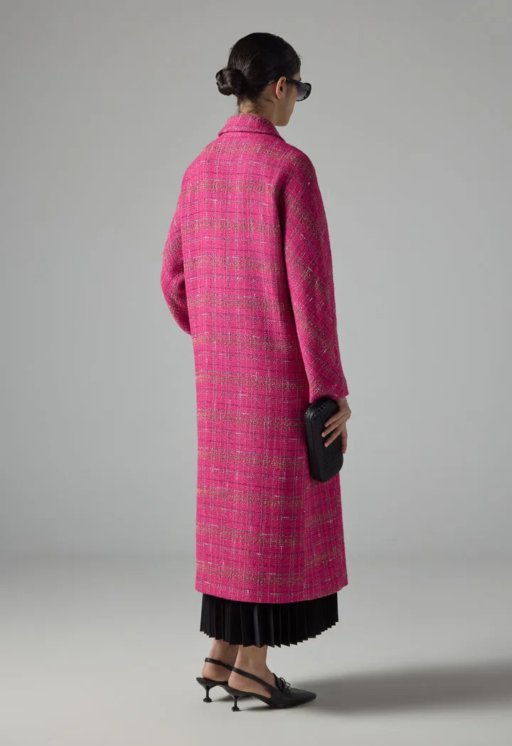 Choice Long Sleeve Tweed Trench Coat Fuchsia