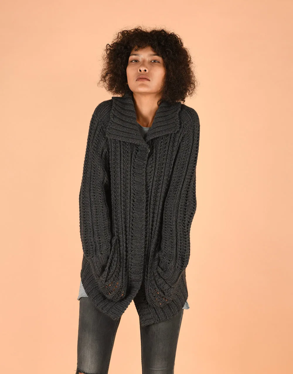 Chunky Knit Coatigan with Collar in Anthra