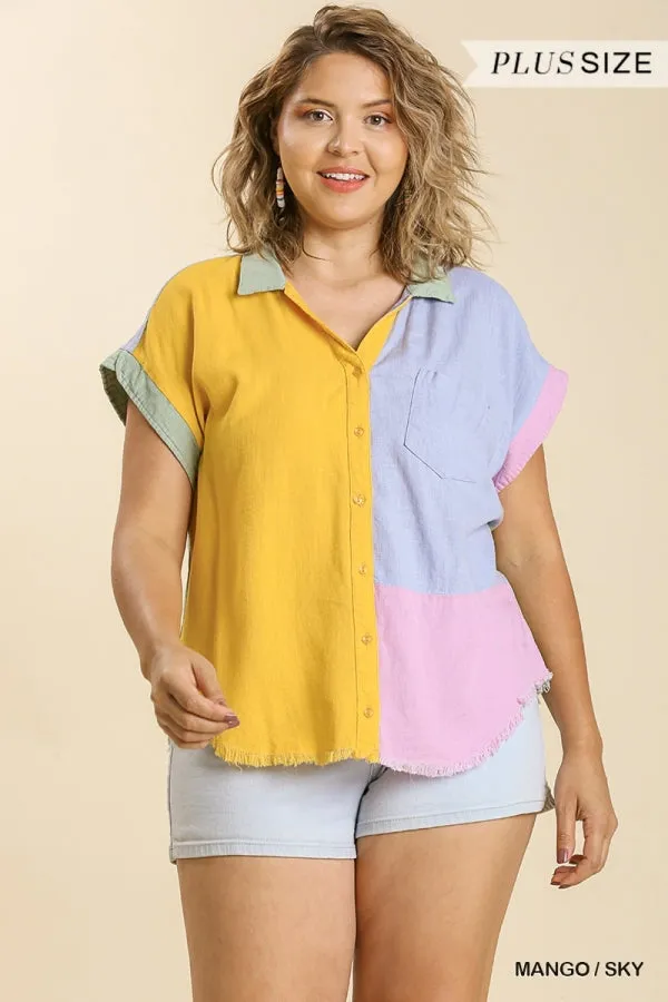 Color Block Gauze Top, Mango