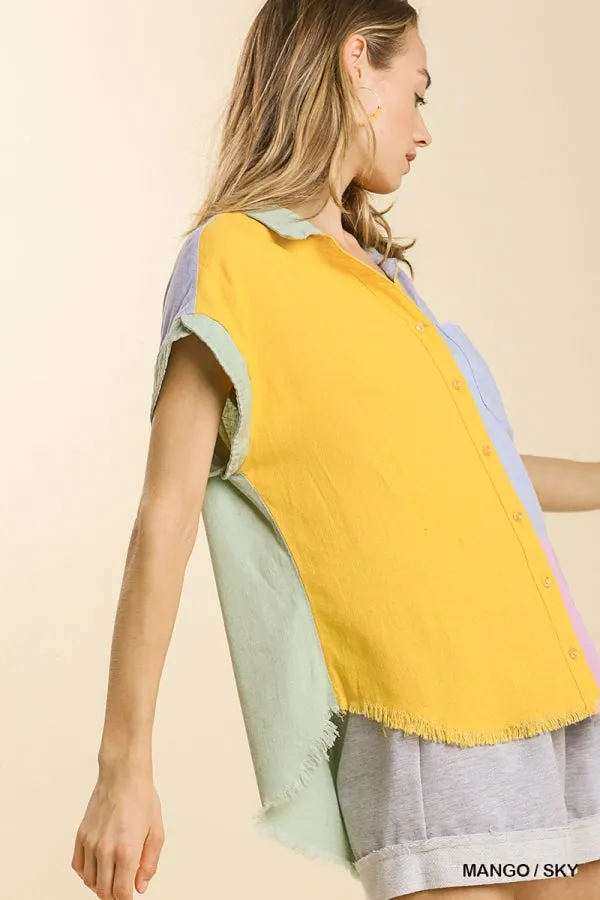 Color Block Gauze Top, Mango