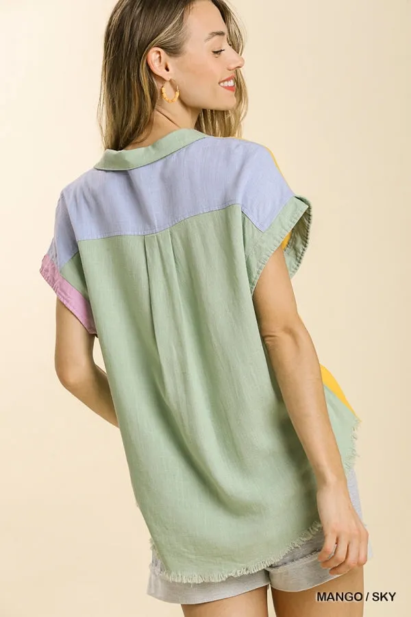 Color Block Gauze Top, Mango