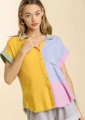 Color Block Gauze Top, Mango