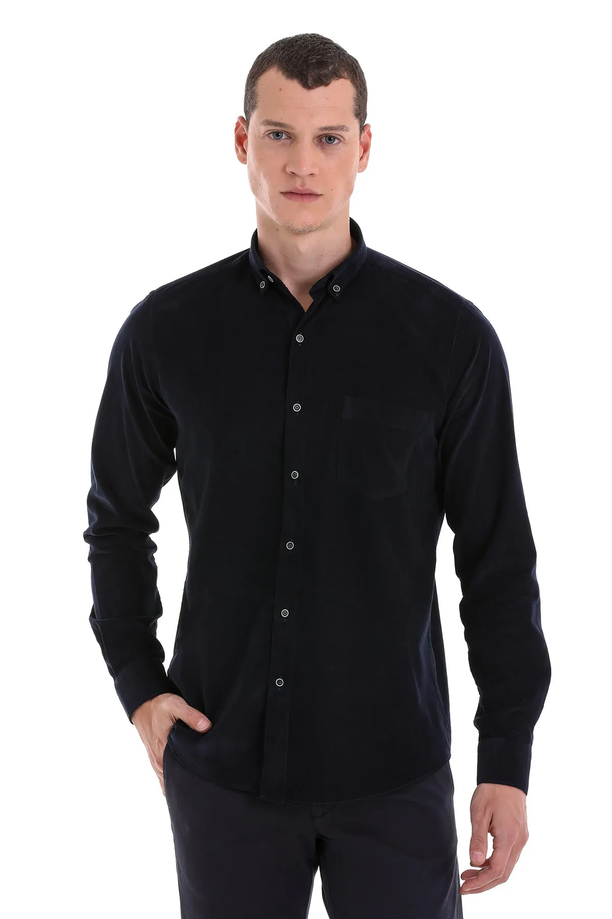 Comfort Fit Long Sleeve Cotton Navy Dress Shirt