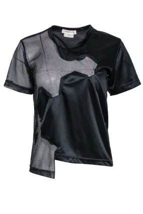 Commes des Garçons - Black Satin & Mesh Short Sleeve Geometric T-Shirt Sz M