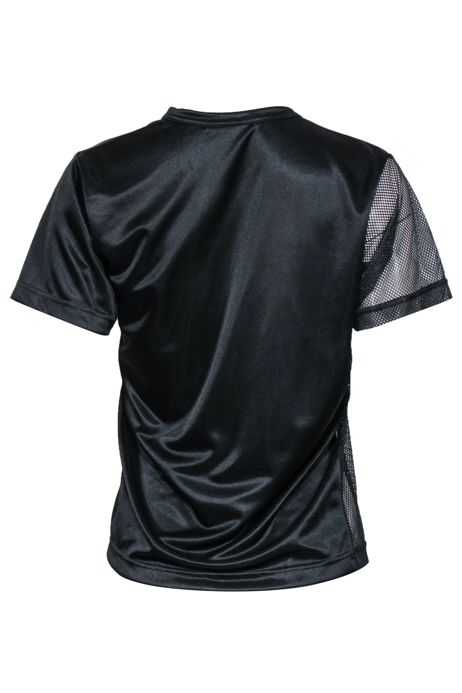 Commes des Garçons - Black Satin & Mesh Short Sleeve Geometric T-Shirt Sz M