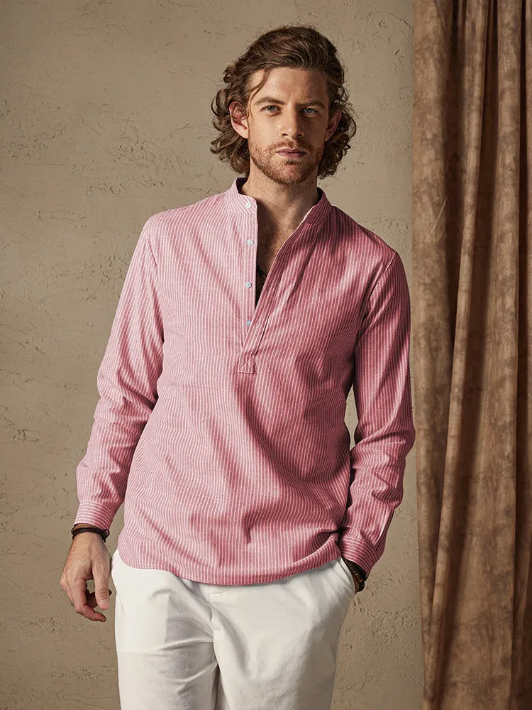 Cotton Linen Stripe Long Sleeve Shirts