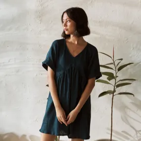 Cotton Solid Short Dress For Women | Relaxed Fit | Teal