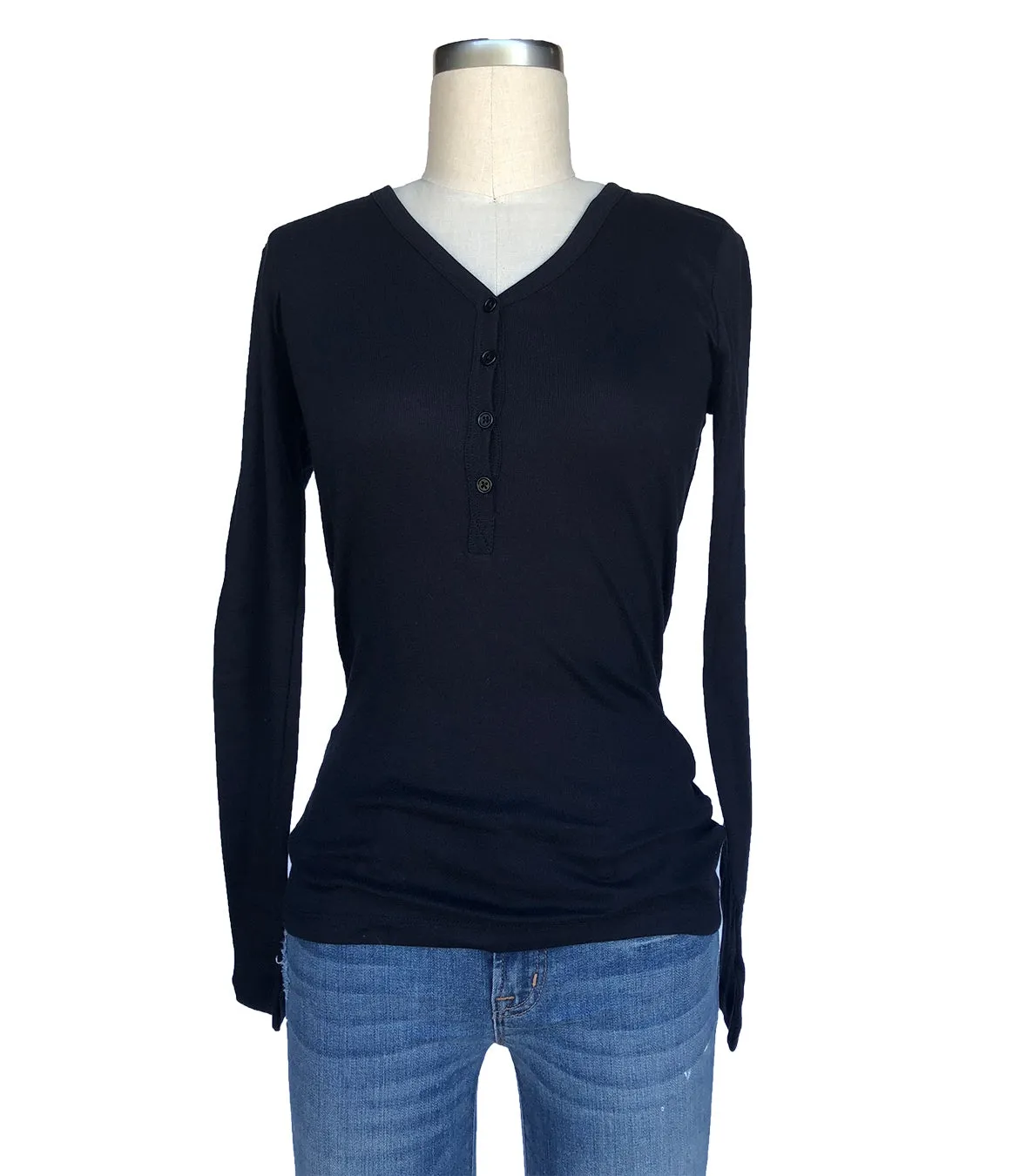 Cotton V Neck Henley - Rib Knit