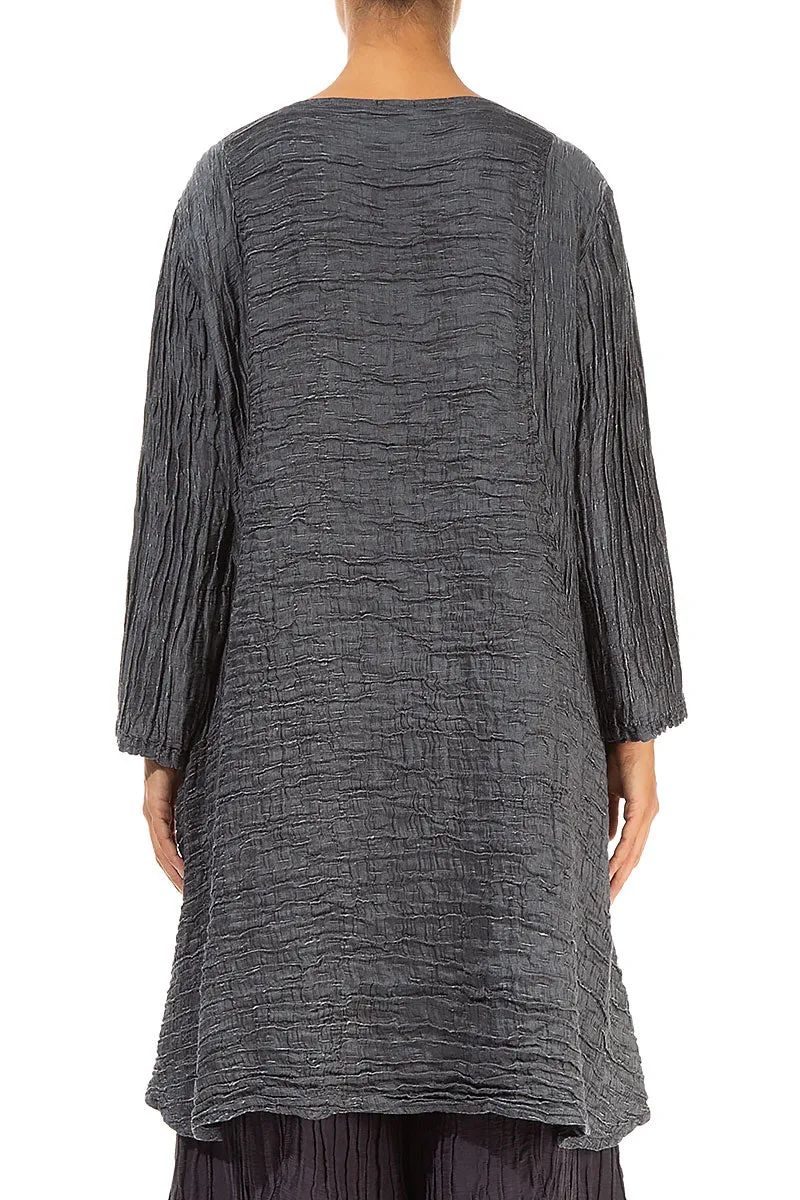 Crinkled Two Pockets Dark Silver Silk Tunic