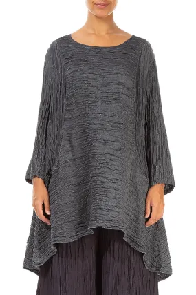 Crinkled Two Pockets Dark Silver Silk Tunic