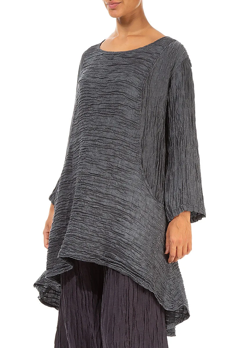 Crinkled Two Pockets Dark Silver Silk Tunic