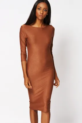 Crocodile Skin Effect Bodycon Midi Dress