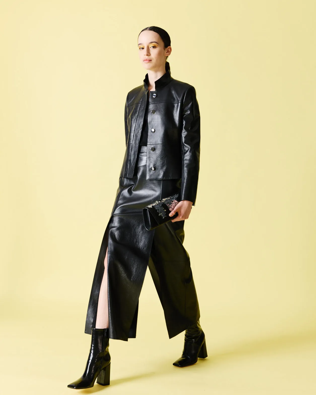 Cropped Jacket in Lacquered Leather