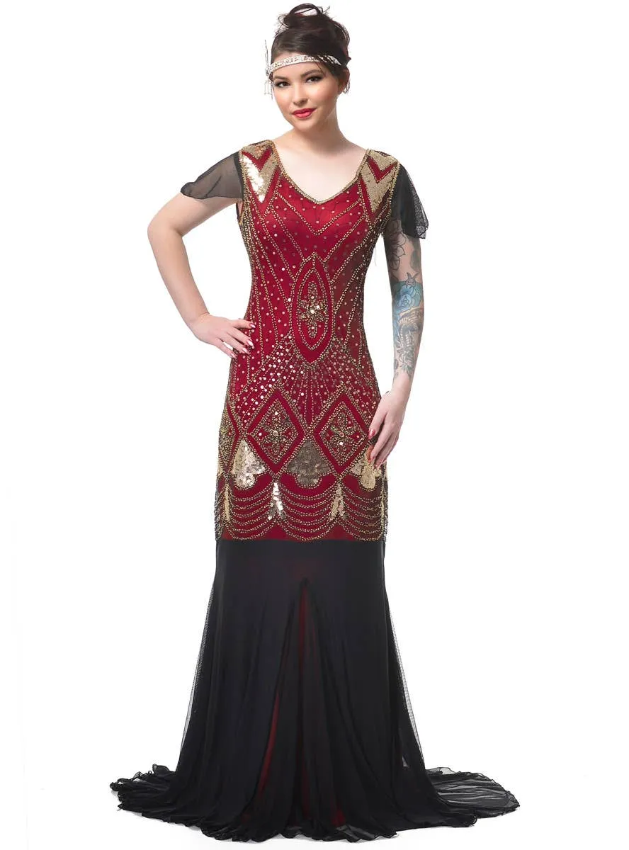 Deluxe Womens Maroon and Gold Hollywood 1920s Costume