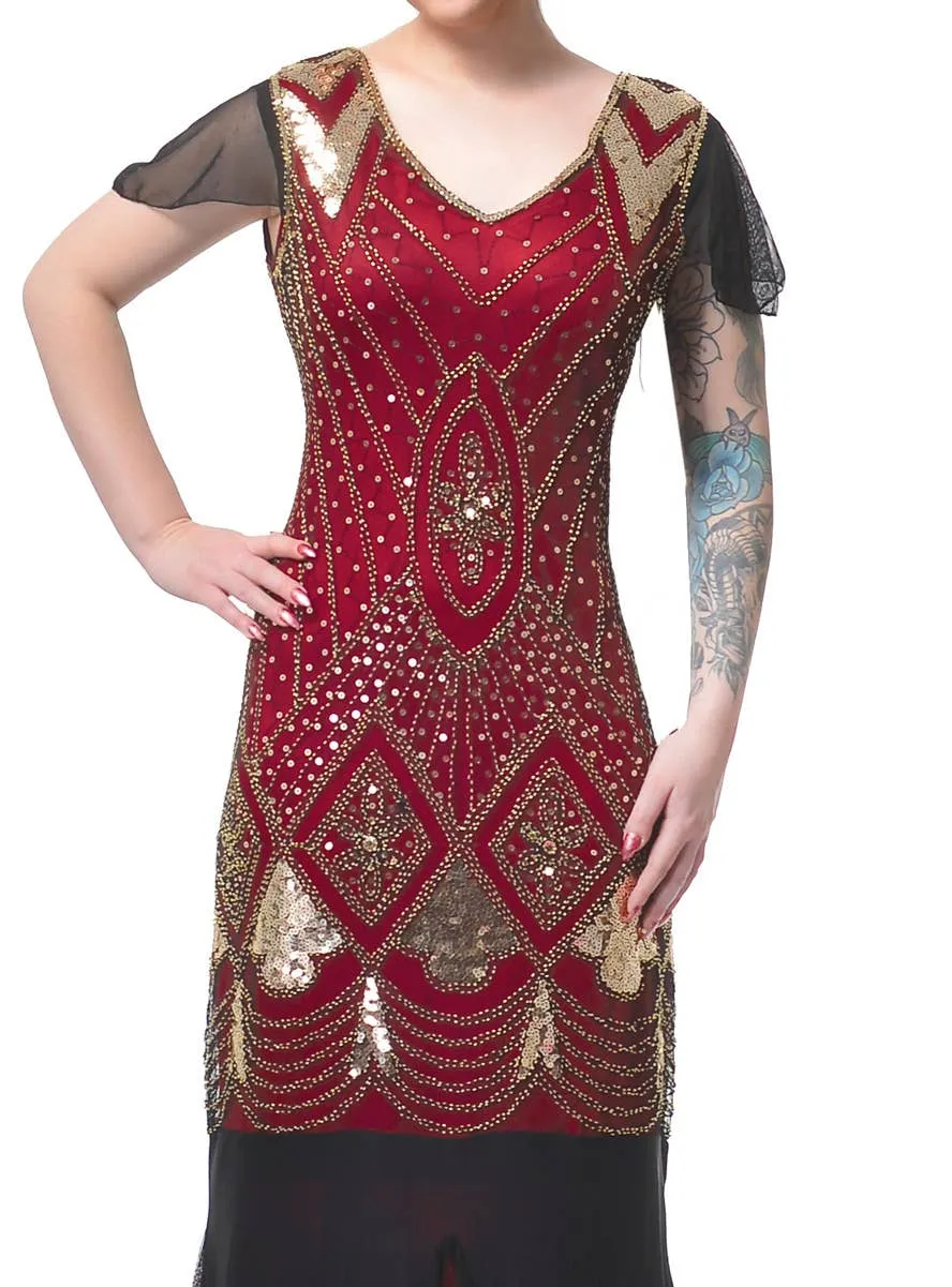 Deluxe Womens Maroon and Gold Hollywood 1920s Costume