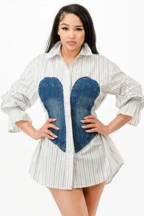 Denim Patch Stripe Dress Shirt