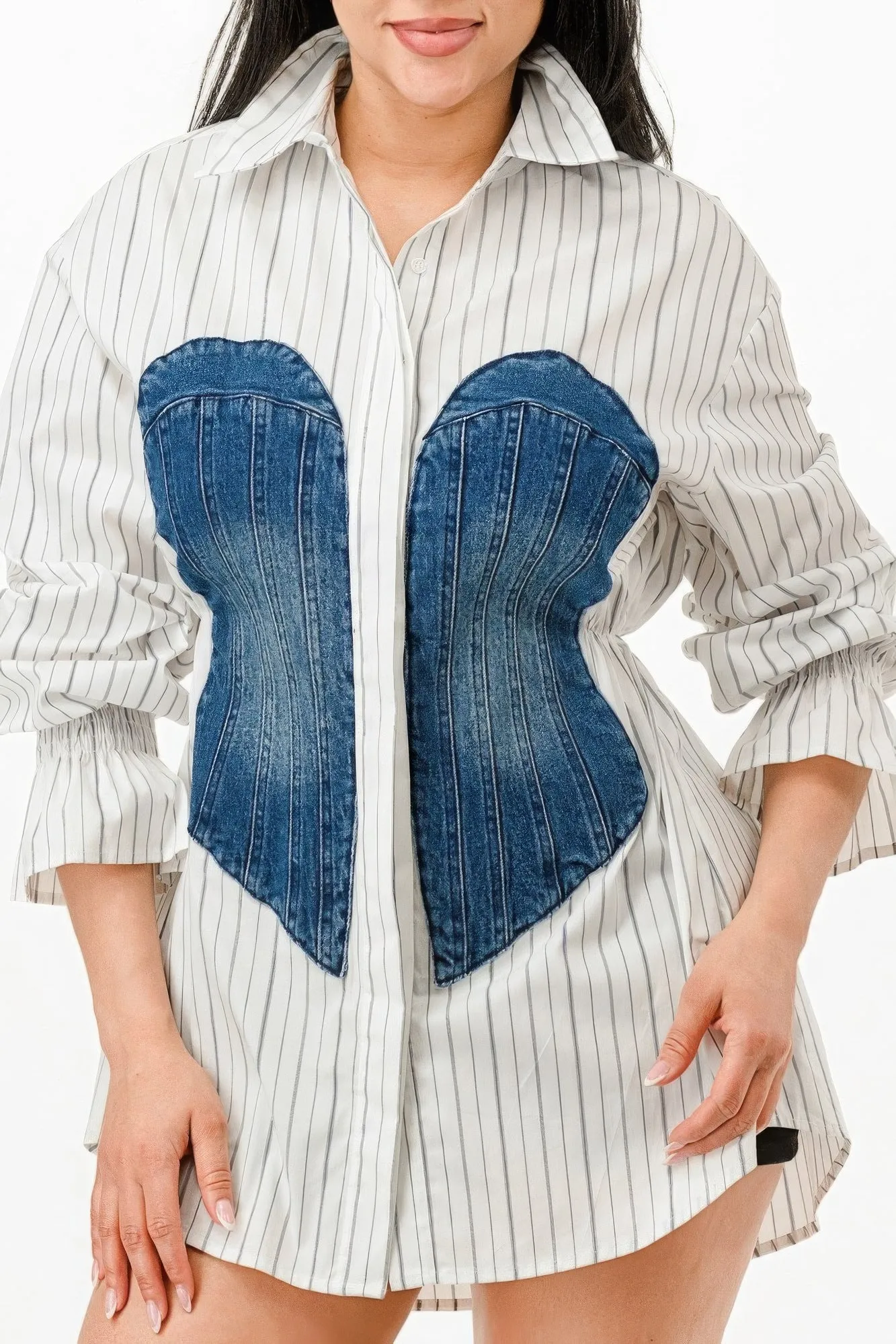 Denim Patch Stripe Dress Shirt