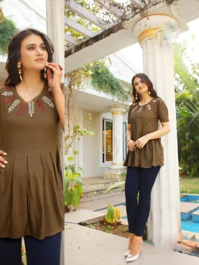 Designer Long tunic top for jeans Brown