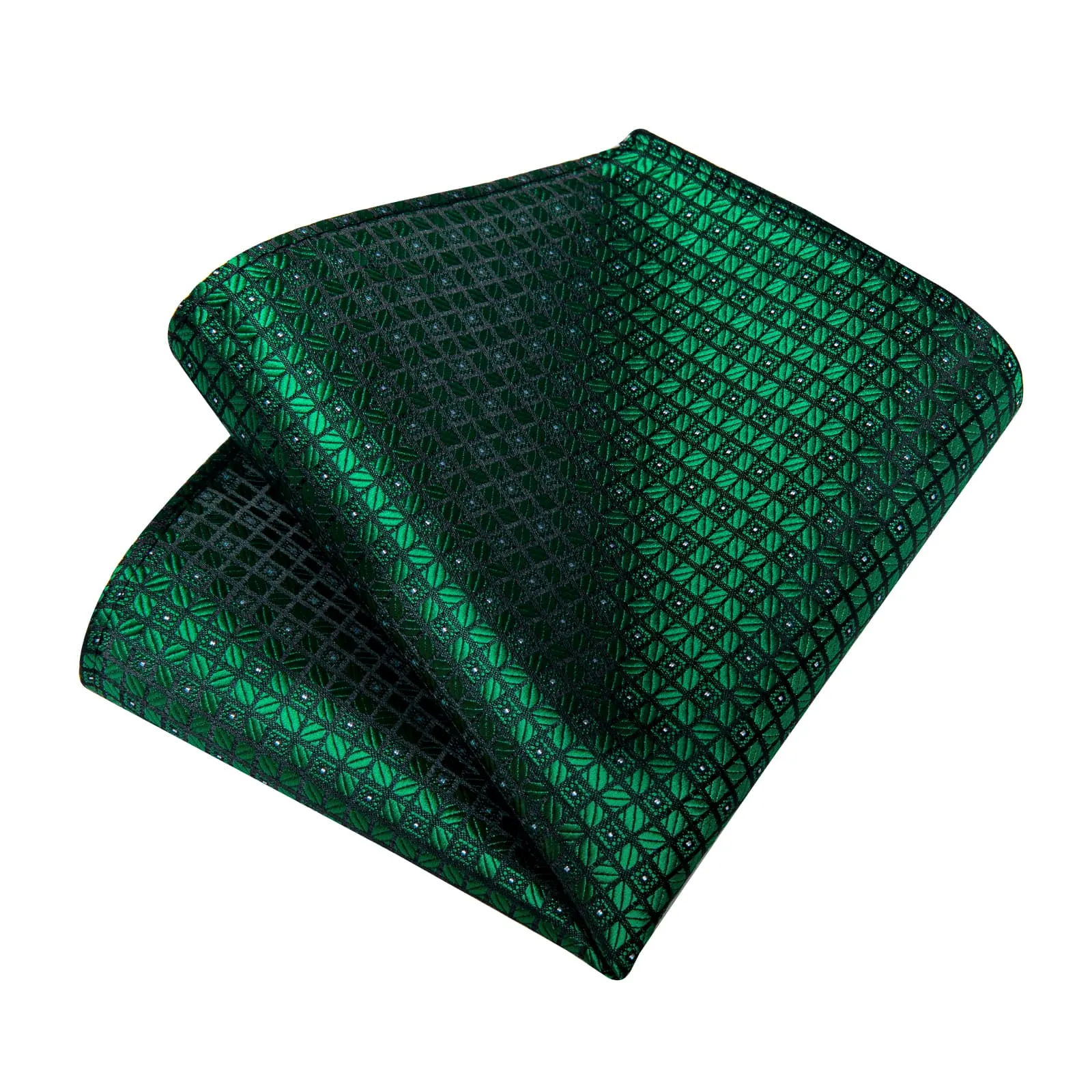 DiBanGu Dress Tie Emerald Green Plaid Men's Silk Tie Handkerchief Cufflinks Set