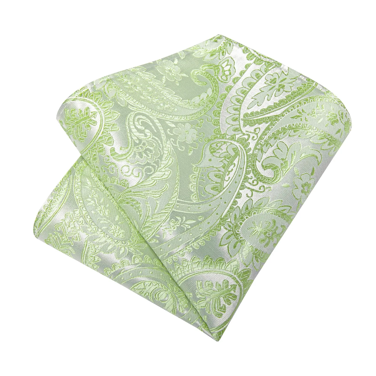 DiBanGu Dress Tie Lime Green Paisley Men's Silk Tie Hanky Cufflinks Set