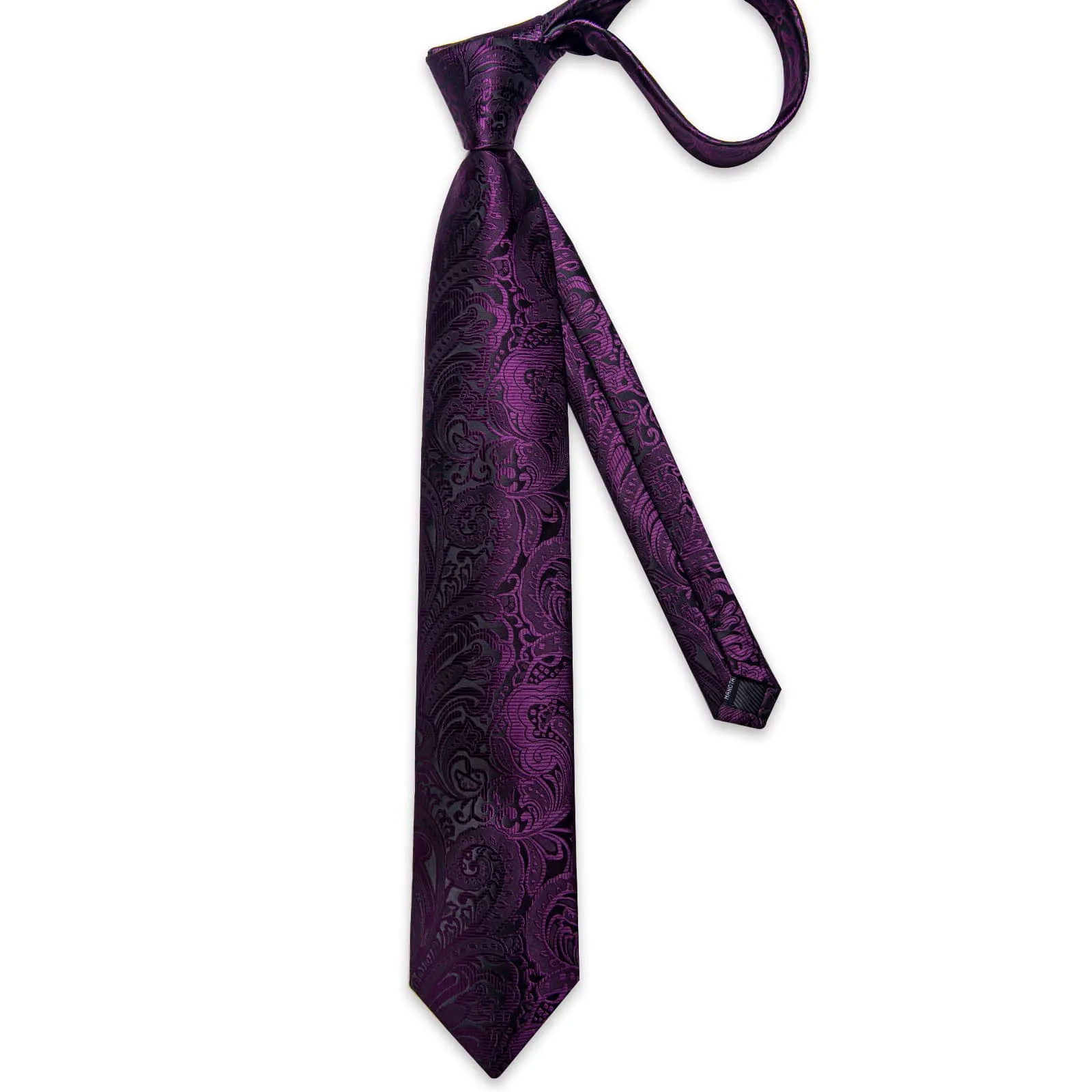 DiBanGu Dress Tie Tyrian Purple Floral Mens Silk Business Work Tie Handkerchief Cufflinks Set