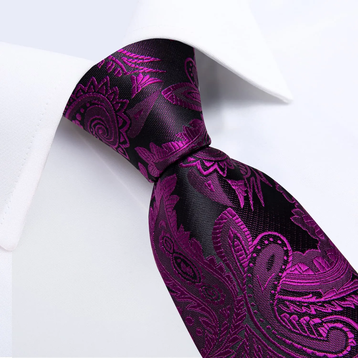 DiBanGu Dress Tie Violet Purple Floral Men's Silk Tie Handkerchief Cufflinks Set