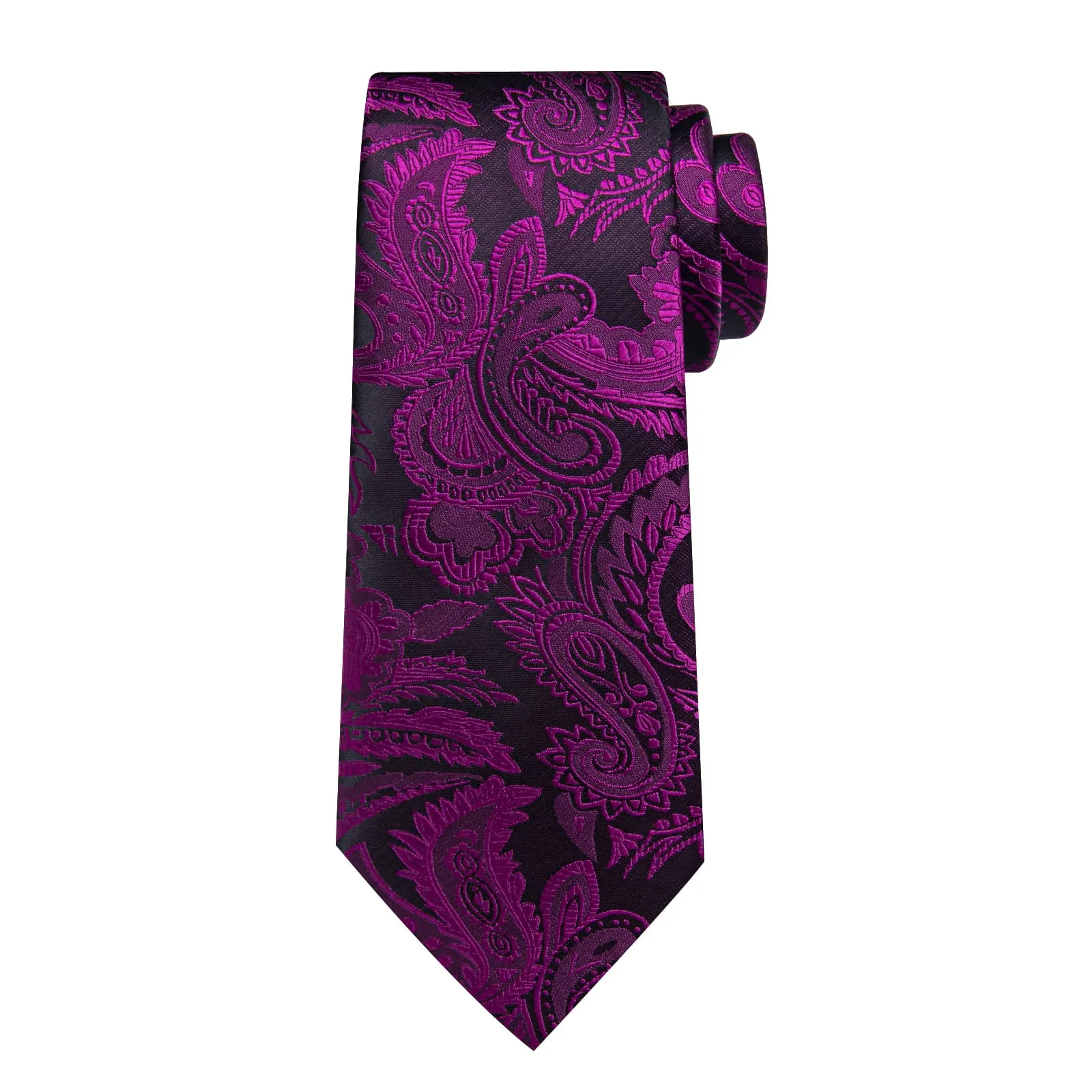 DiBanGu Dress Tie Violet Purple Floral Men's Silk Tie Handkerchief Cufflinks Set