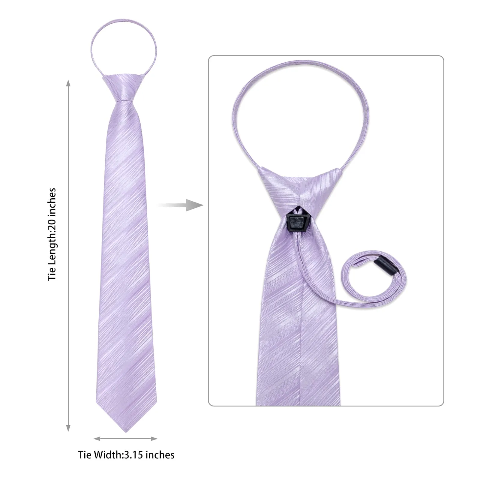 DiBanGu Silk Tie Lavender Purple Striped Lazy Easy-pull Mens Dress Tie Hanky Cufflinks Set