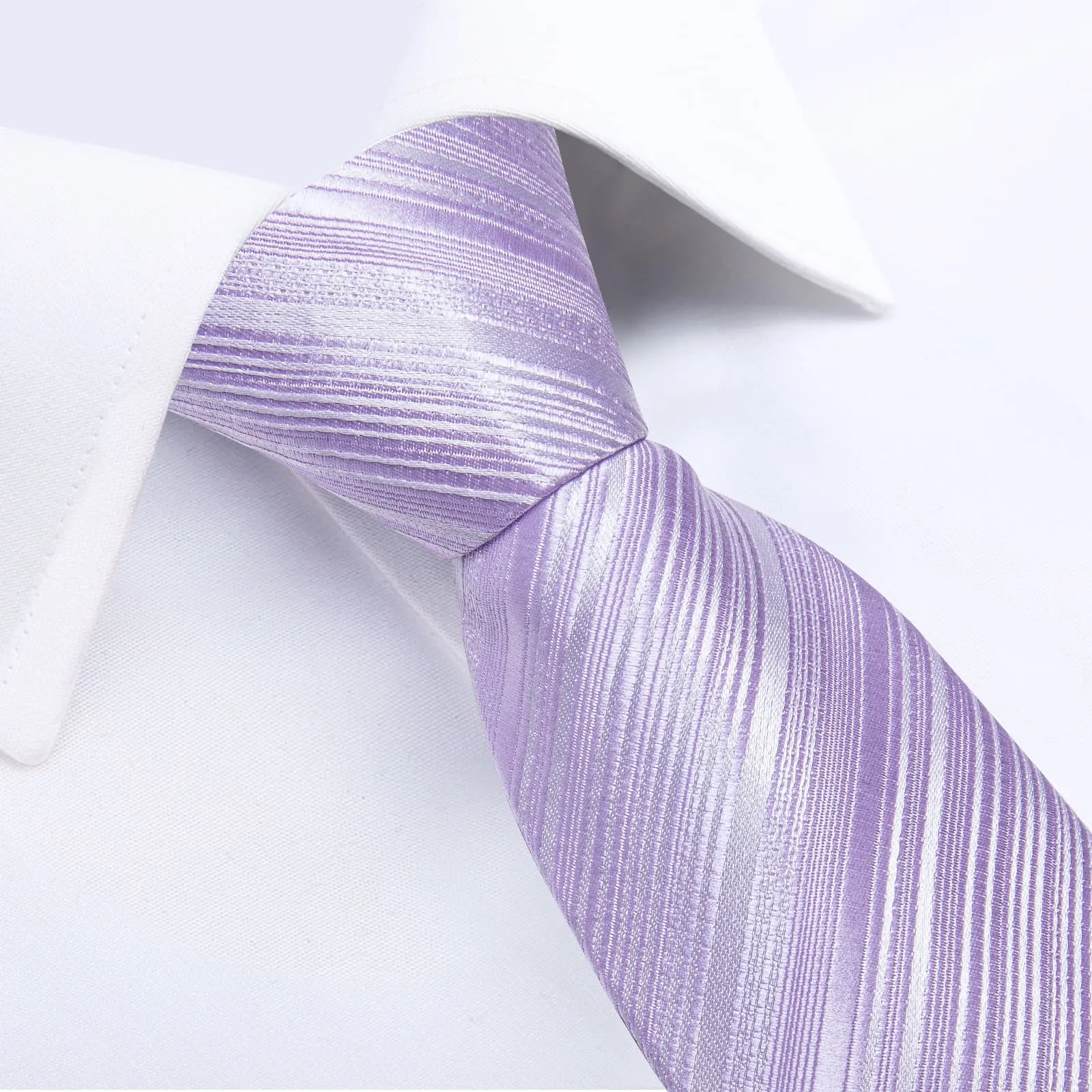 DiBanGu Silk Tie Lavender Purple Striped Lazy Easy-pull Mens Dress Tie Hanky Cufflinks Set