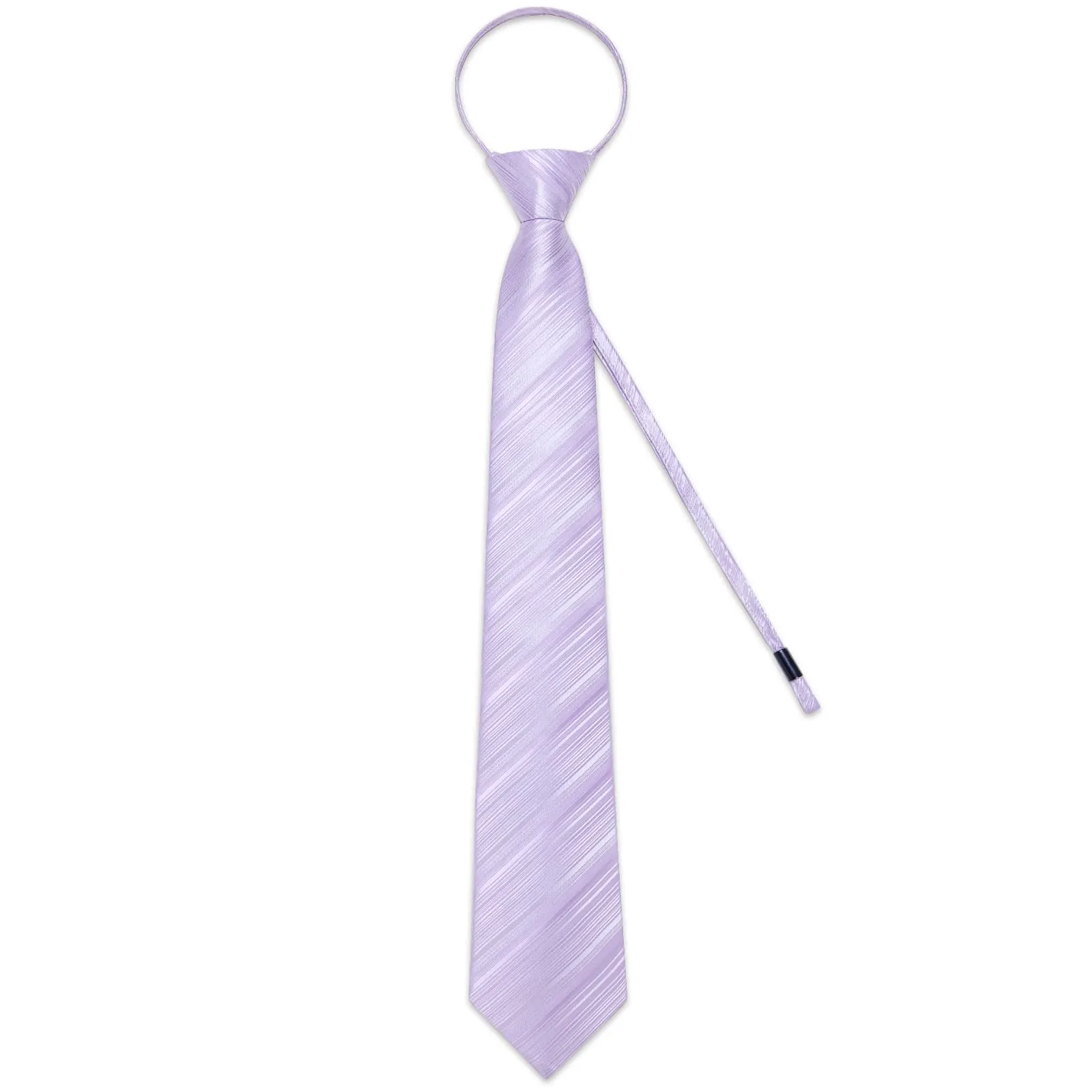 DiBanGu Silk Tie Lavender Purple Striped Lazy Easy-pull Mens Dress Tie Hanky Cufflinks Set