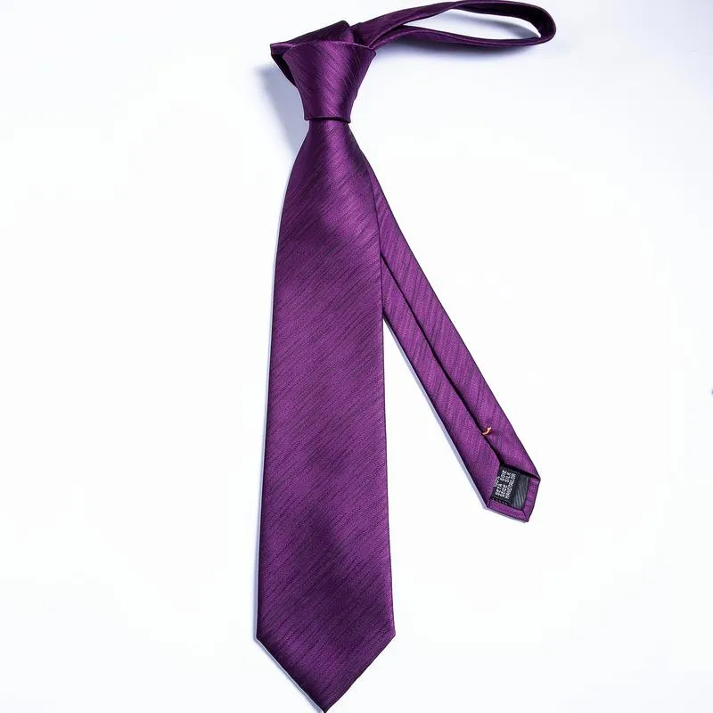 DiBanGu Silk Tie Purple Striped Men's Dress Tie Handkerchief Cufflinks Set