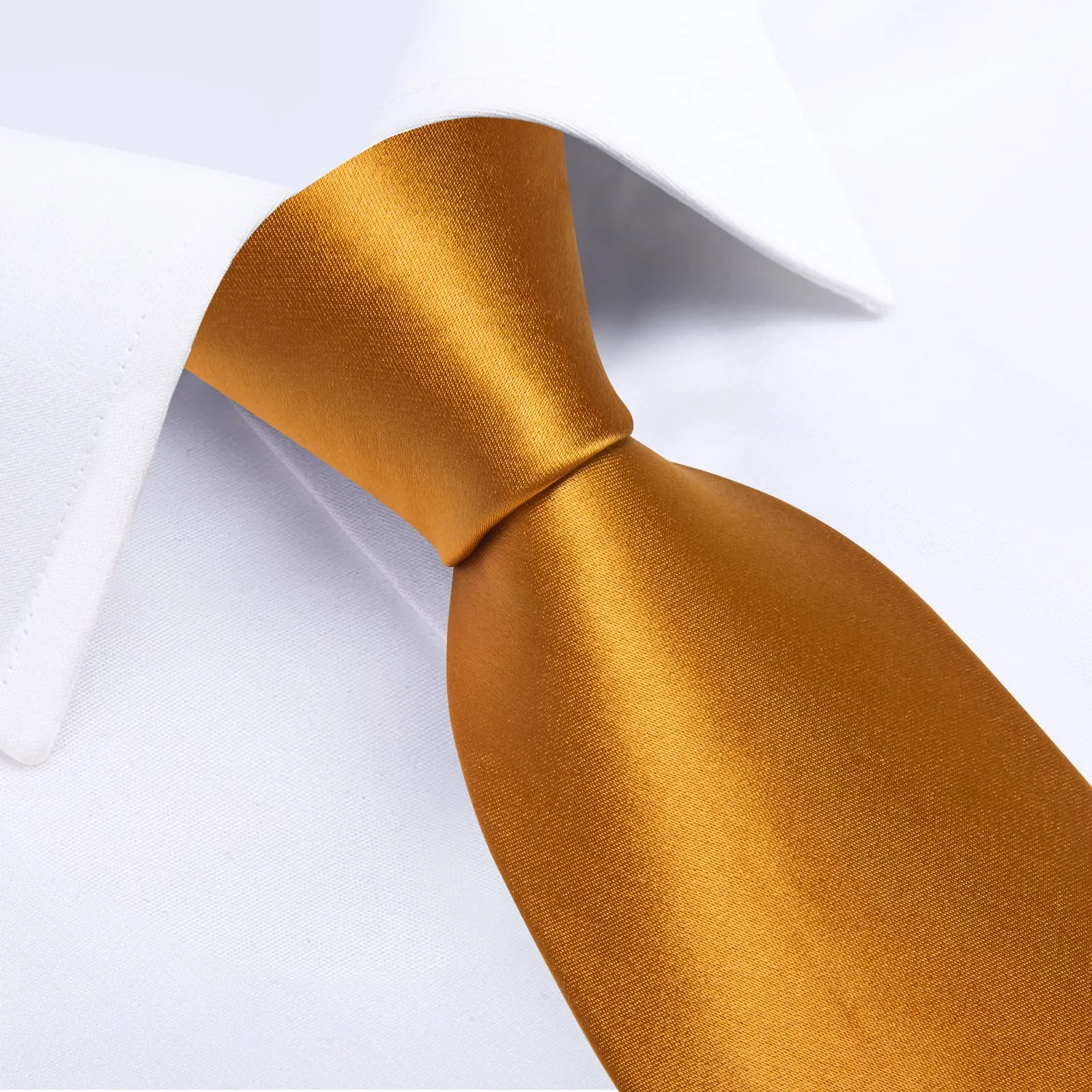 DiBanGu Silk Tie Shining Pure Gold Solid Mens Formal Dress Tie Handkerchief Cufflinks Set