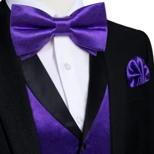 DiBanGu Tuxedo Vest Dark Purple Solid Silk Mens Shawl Collar Dress Vest and Bow Tie Set