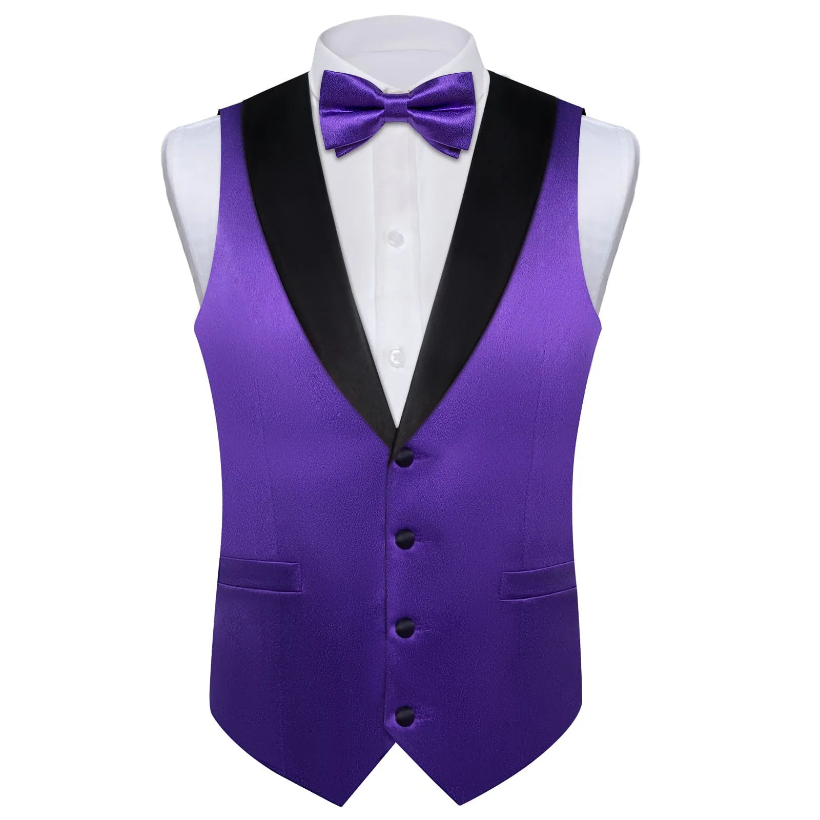 DiBanGu Tuxedo Vest Dark Purple Solid Silk Mens Shawl Collar Dress Vest and Bow Tie Set