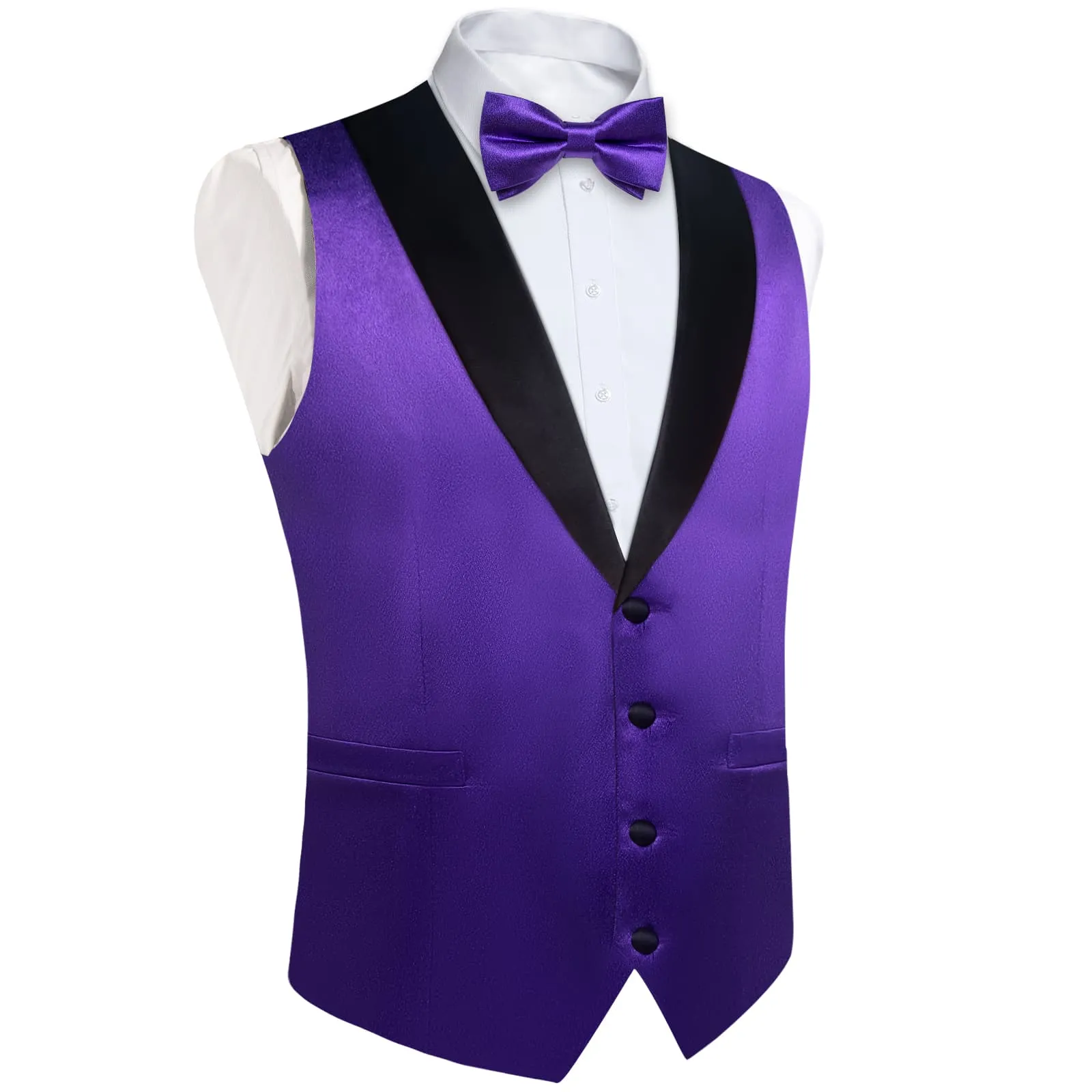 DiBanGu Tuxedo Vest Dark Purple Solid Silk Mens Shawl Collar Dress Vest and Bow Tie Set