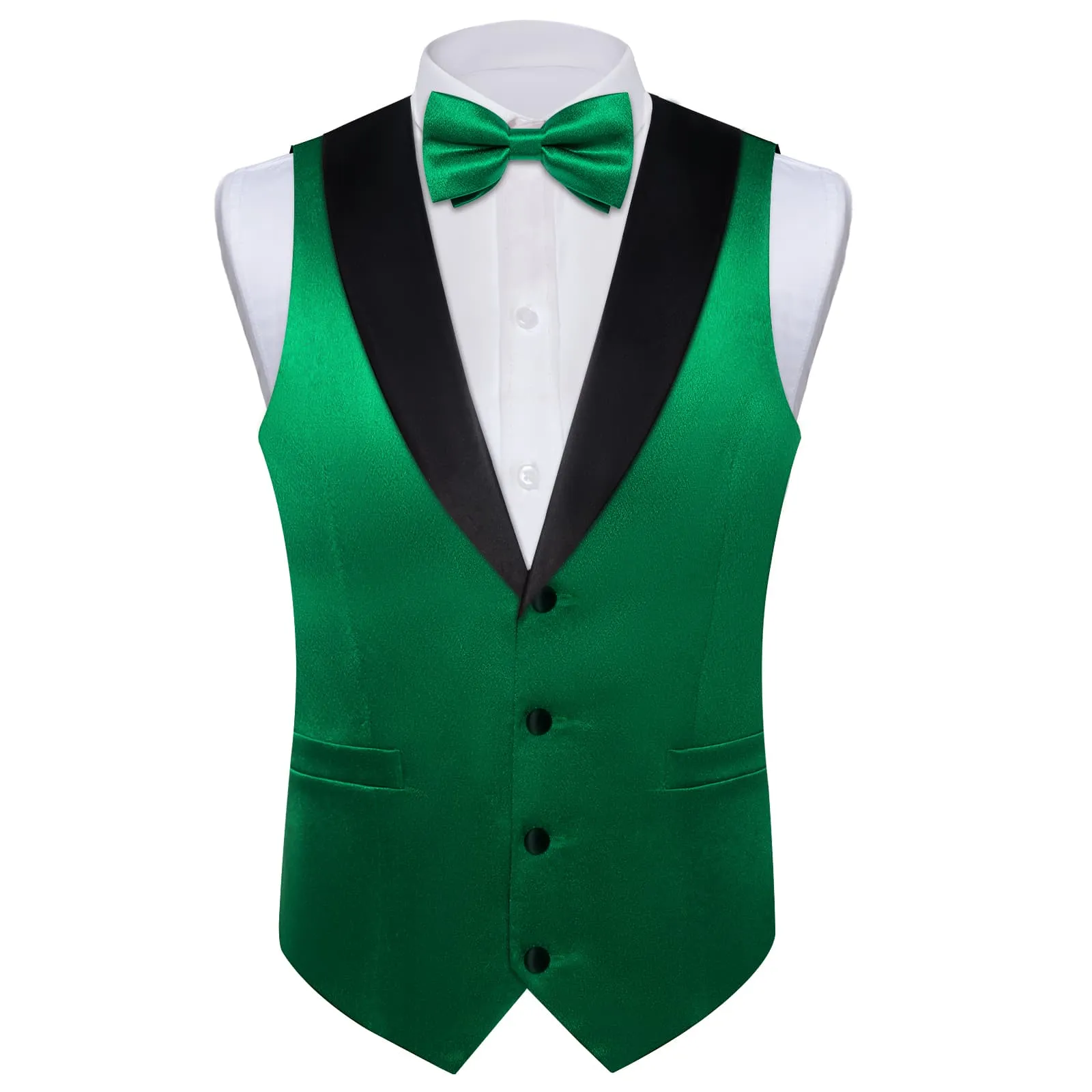 DiBanGu Tuxedo Vest North Texas Green Solid Silk Mens Vest and Bow Tie Set for Work