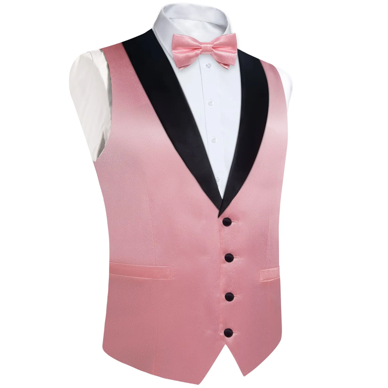 DiBanGu Tuxedo Vest Pastel Pink Solid Silk Mens Vest and Bow Tie Set for Wedding