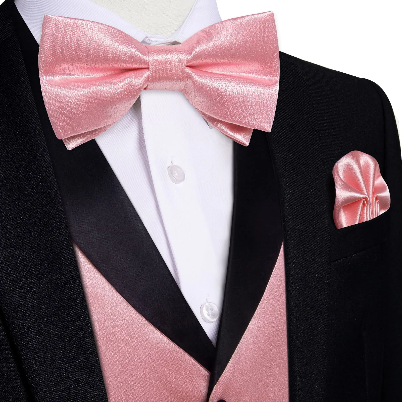 DiBanGu Tuxedo Vest Pastel Pink Solid Silk Mens Vest and Bow Tie Set for Wedding