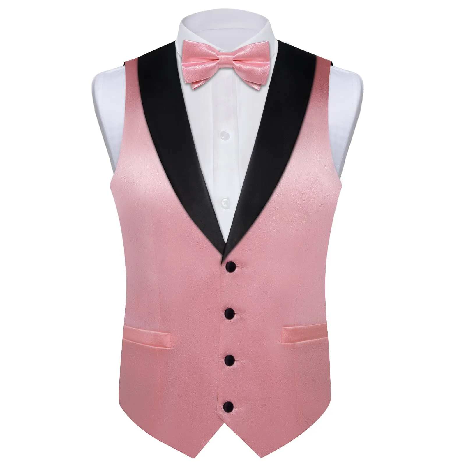 DiBanGu Tuxedo Vest Pastel Pink Solid Silk Mens Vest and Bow Tie Set for Wedding