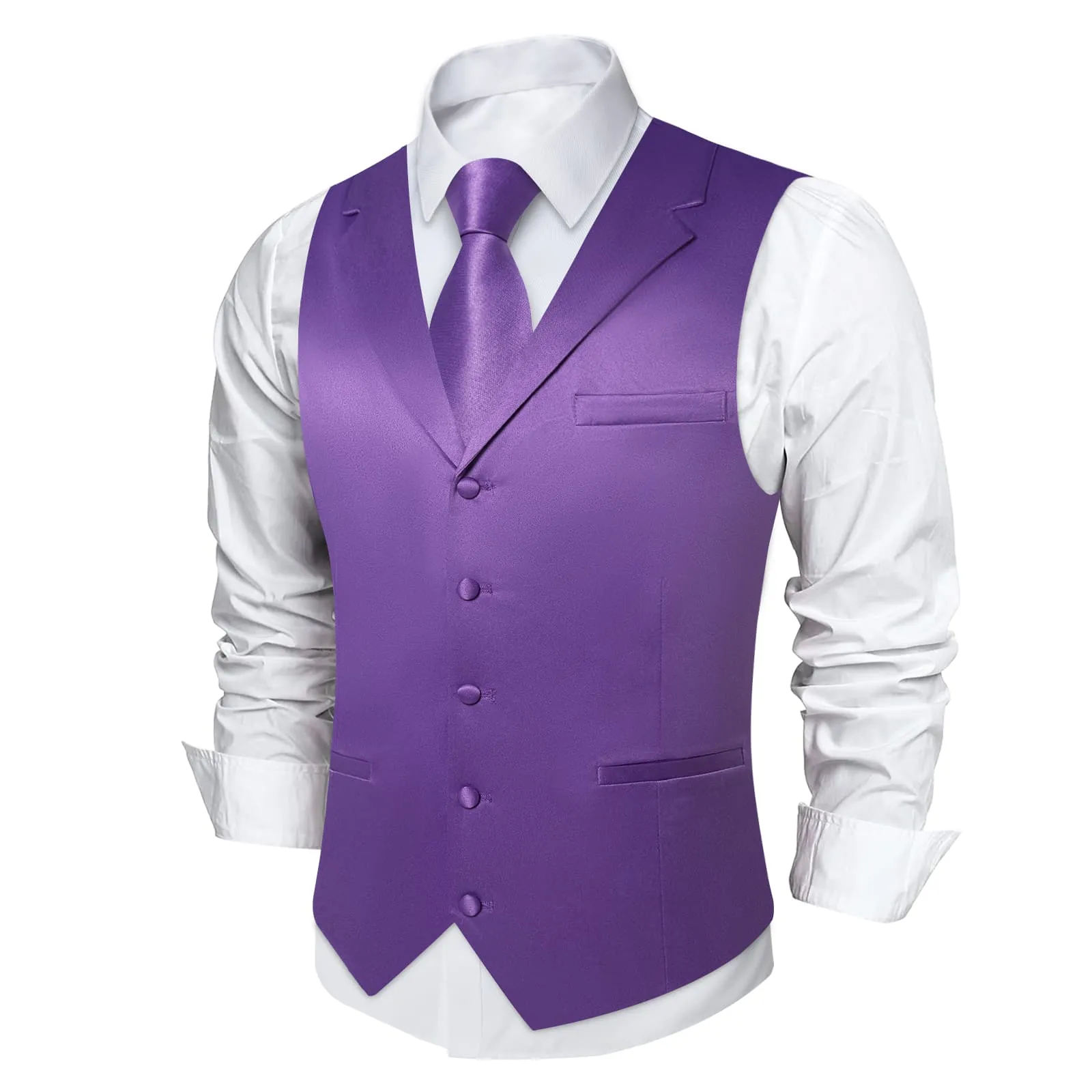 DiBanGu Tuxedo Waistcoat Deep Lilac Purple Solid Notched Collar Mens Business Casual Vest