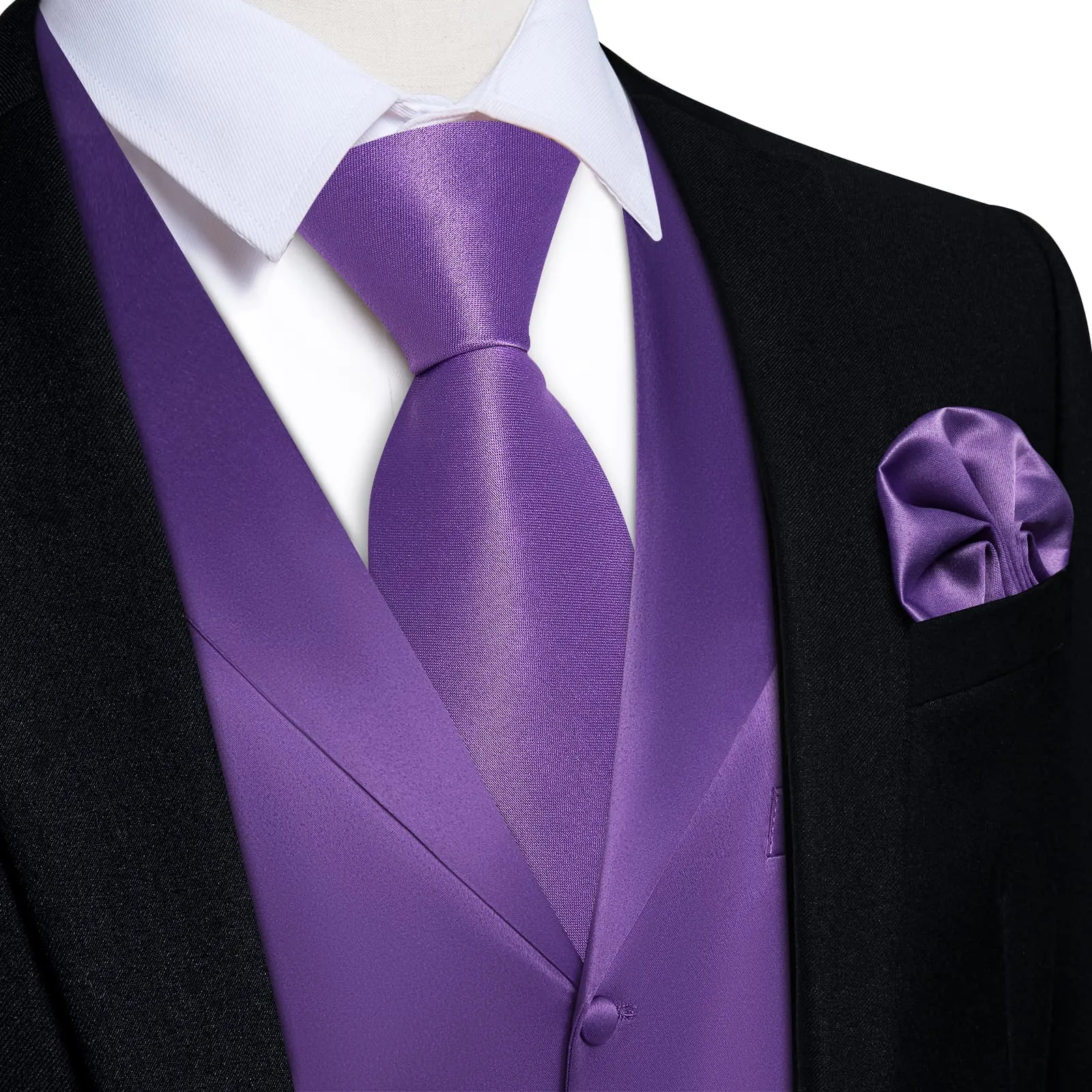 DiBanGu Tuxedo Waistcoat Deep Lilac Purple Solid Notched Collar Mens Business Casual Vest