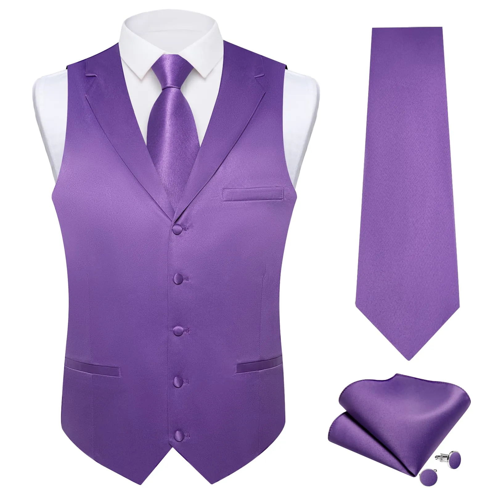 DiBanGu Tuxedo Waistcoat Deep Lilac Purple Solid Notched Collar Mens Business Casual Vest