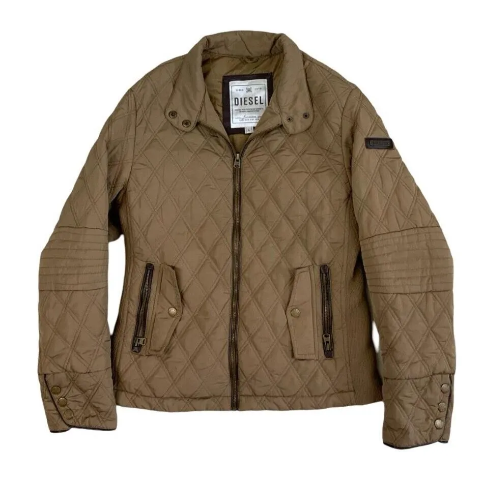 DIESEL TAUPE QUILTED ZIP UP OUTDOOR WINTER JACKET SIZE S M